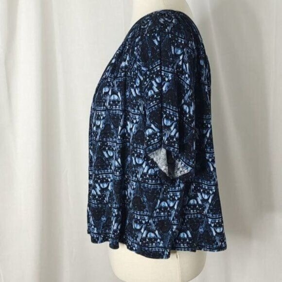 Free People Top S One Shoulder Ocean Avenue Swing CropTop Tee Ikat Geo Blue - Picture 6 of 11